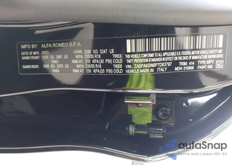 2023 Alfa Romeo Stelvio Ti Awd z USA, uszkodzony, nr VIN ZASPAKBN6P7D63797